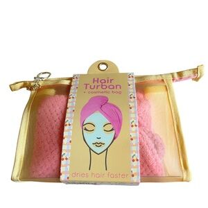 Pink Hair Turban and Cosmetic Bag Set